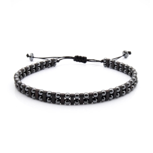 Bransoletka srebrna / grafitowa - koraliki z możliwością regulacji - kamienie naturalne hematyt