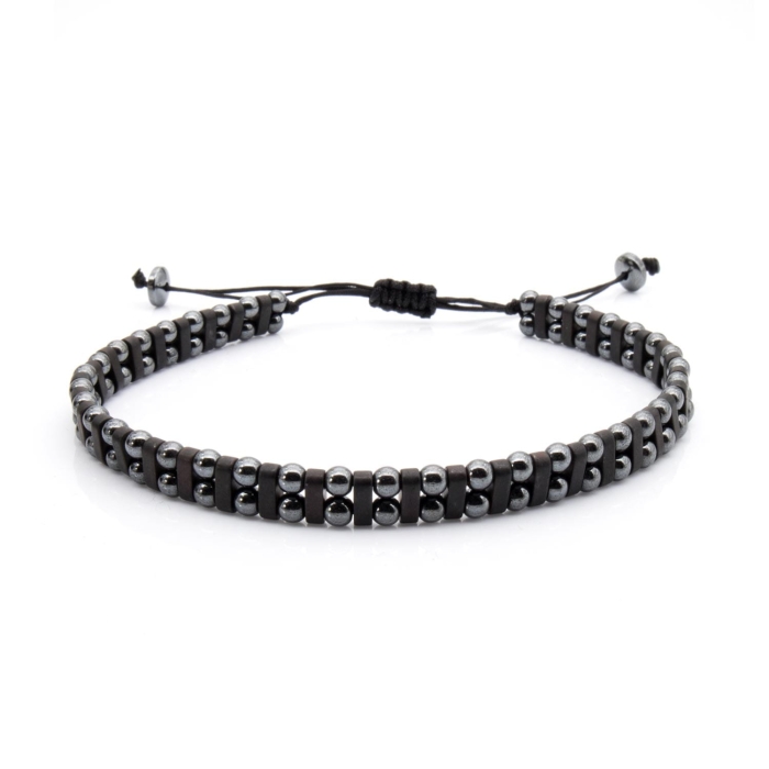 Bransoletka srebrna / grafitowa - koraliki z możliwością regulacji - kamienie naturalne hematyt