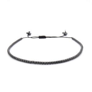 Bransoletka srebrna / grafitowa - koraliki z możliwością regulacji - kamienie naturalne hematyt
