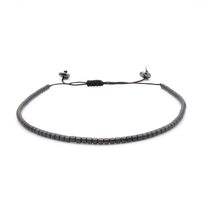 Bransoletka srebrna / grafitowa - koraliki z możliwością regulacji - kamienie naturalne hematyt