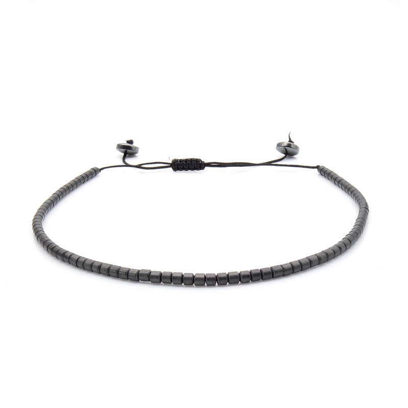 Bransoletka srebrna / grafitowa - koraliki z możliwością regulacji - kamienie naturalne hematyt