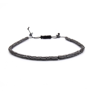 Bransoletka srebrna / grafitowa - koraliki z możliwością regulacji - kamienie naturalne hematyt