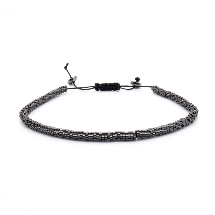 Bransoletka srebrna / grafitowa - koraliki z możliwością regulacji - kamienie naturalne hematyt