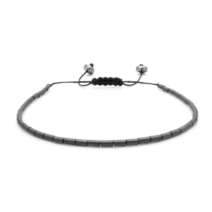 Bransoletka srebrna / grafitowa - koraliki z możliwością regulacji - kamienie naturalne hematyt