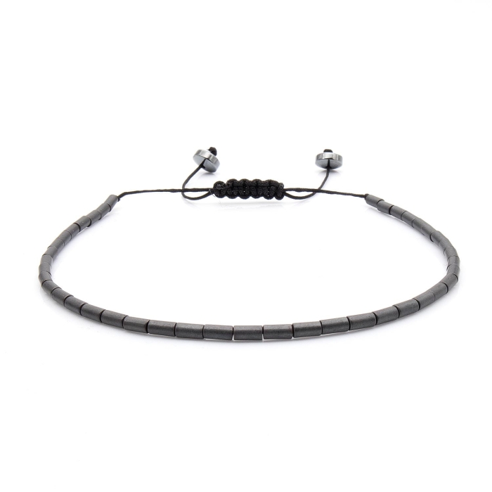 Bransoletka srebrna / grafitowa - koraliki z możliwością regulacji - kamienie naturalne hematyt