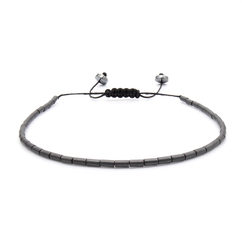 Bransoletka srebrna / grafitowa - koraliki z możliwością regulacji - kamienie naturalne hematyt