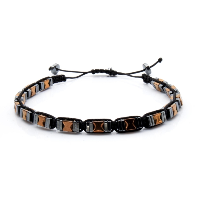 Bransoletka srebrno - brązowa - koraliki z możliwością regulacji - kamienie naturalne hematyt