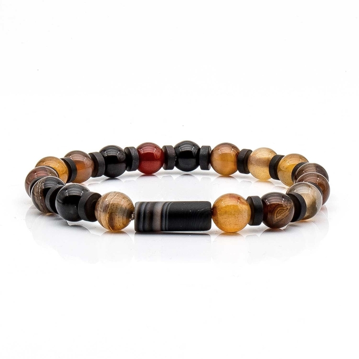 Bransoletka brązowa koraliki - kamienie naturalne tygrysie oko