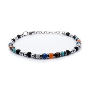 Bransoletka kolorowa - koraliki z możliwością regulacji - kamienie naturalne mix + stal nierdzewna