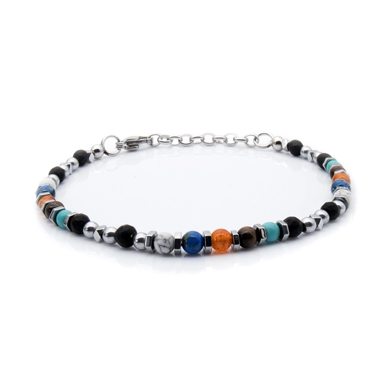 Bransoletka kolorowa - koraliki z możliwością regulacji - kamienie naturalne mix + stal nierdzewna