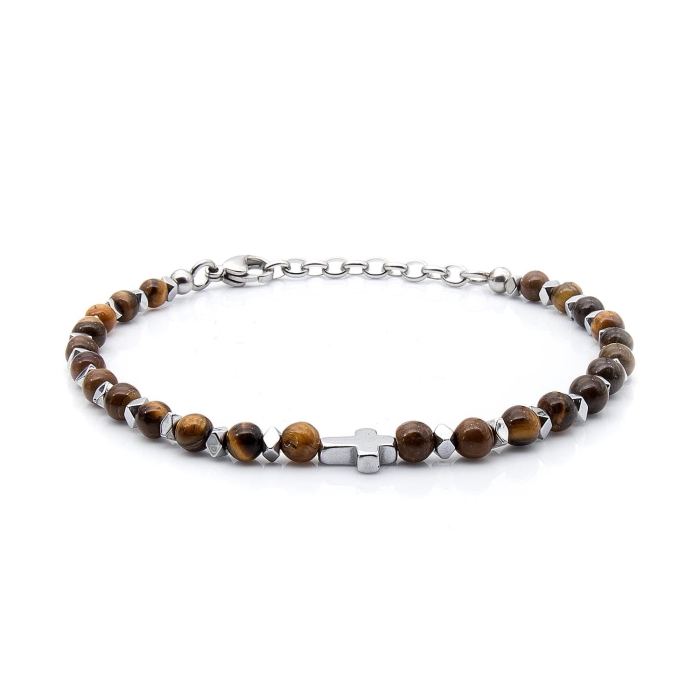 Bransoletka srebrna / brązowa - koraliki z możliwością regulacji - stal szlachetna