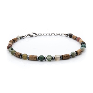 Bransoletka srebrna / zielona - koraliki z możliwością regulacji + krzyżyk - stal szlachetna