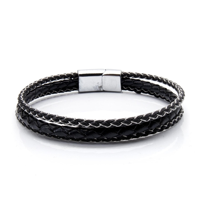 Bransoletka skórzana czarna - skóra naturalna - rzemyki