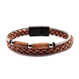 Bransoletka skórzana brązowa - skóra naturalna + koraliki