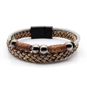 Bransoletka skórzana beżowa - skóra naturalna + koraliki