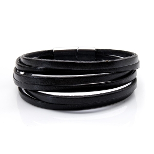 Bransoletka skórzana czarna - skóra naturalna - rzemyki