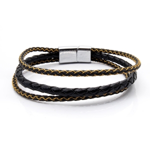 Bransoletka skórzana czarno - żółta - skóra naturalna - rzemyki