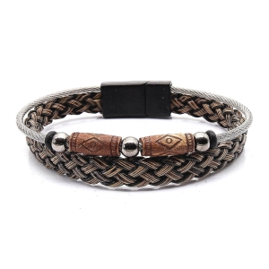 Bransoletka skórzana brązowa - skóra naturalna + koraliki