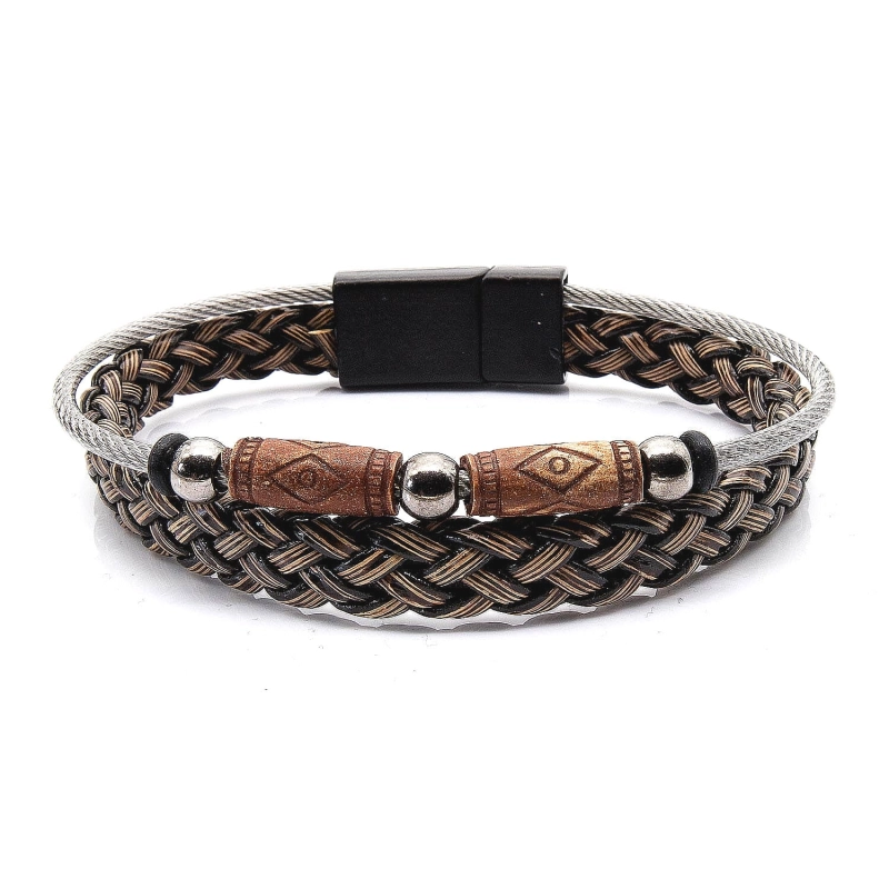 Bransoletka skórzana brązowa - skóra naturalna + koraliki