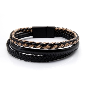 Bransoletka skórzana czarna - skóra naturalna - rzemyki