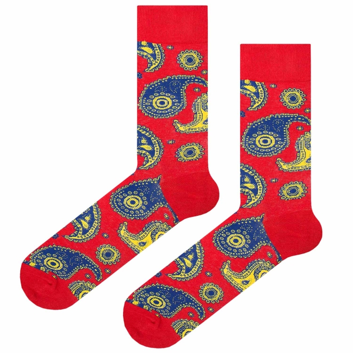 Skarpety kolorowe - czerwone - paisley