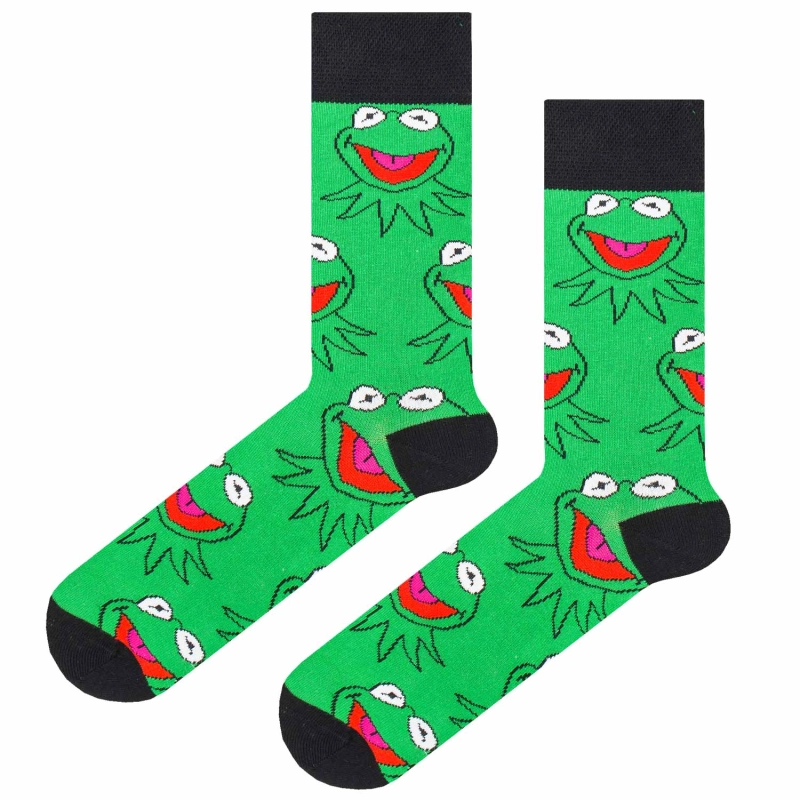 Skarpety kolorowe - zielone z czarnymi elementemi - kermit