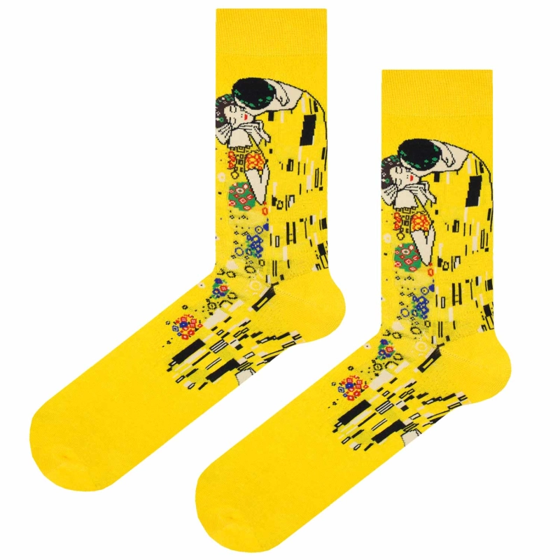 Skarpety kolorowe - żółte - „Pocałunek” Gustava