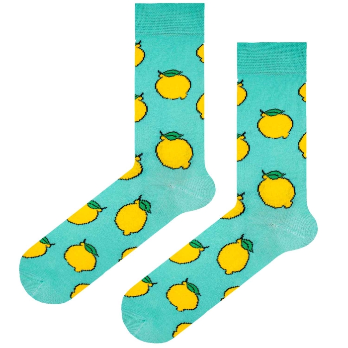 Skarpety kolorowe - cyjan-niebieski - cytryny