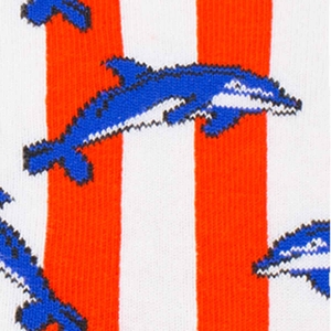 Skarpety kolorowe - biało-czerwone pasy - delfin