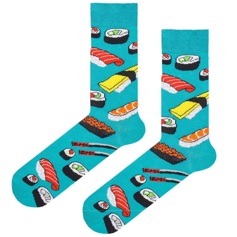Skarpety kolorowe - błękitne - sushi
