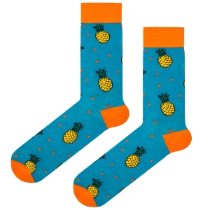 Skarpety kolorowe - niebieskie - ananasy EM