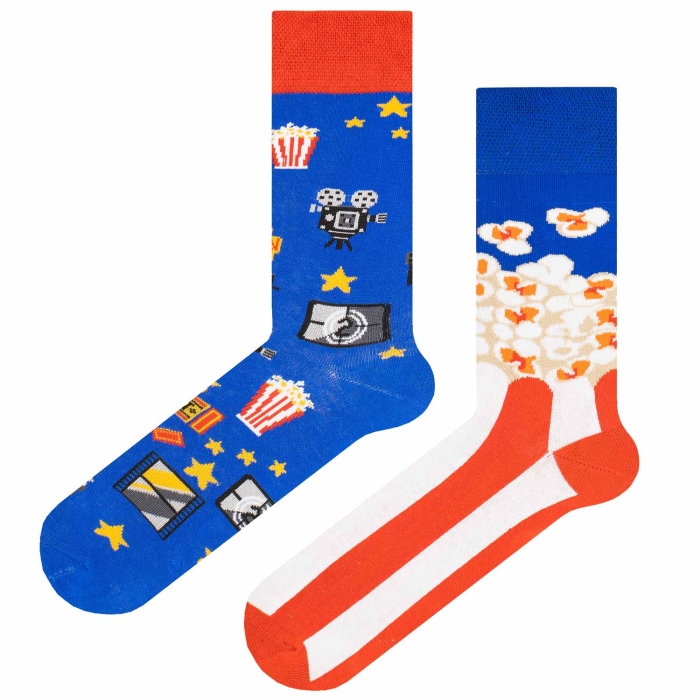 Skarpety kolorowe - niebiesko - czerwone - kino & popcorn