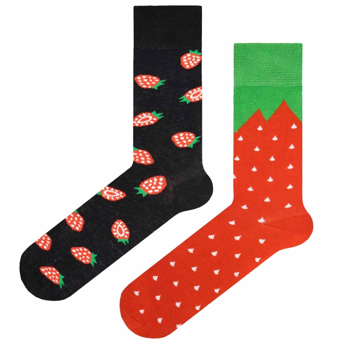 Skarpety kolorowe - czerwono-czarne - truskawki