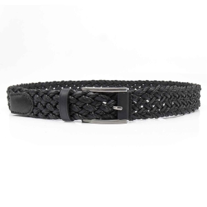 Pasek plecionka - skóra naturalna w kolorze mineralnej czerni - czarny