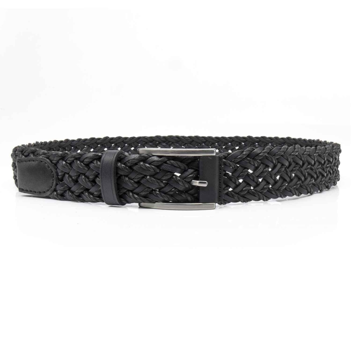 Pasek plecionka - skóra naturalna w kolorze mineralnej czerni - czarny