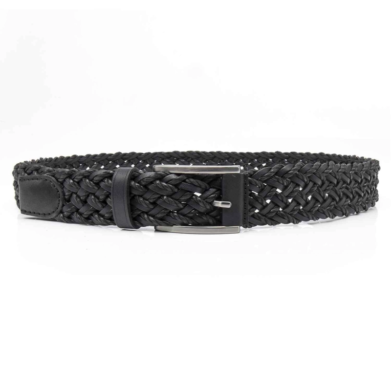 Pasek plecionka - skóra naturalna w kolorze mineralnej czerni - czarny