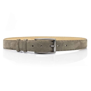 Pasek zamszowy skórzany - kolor piaskowy szary ze srebrną klamrą PREMIUM COLLECTION