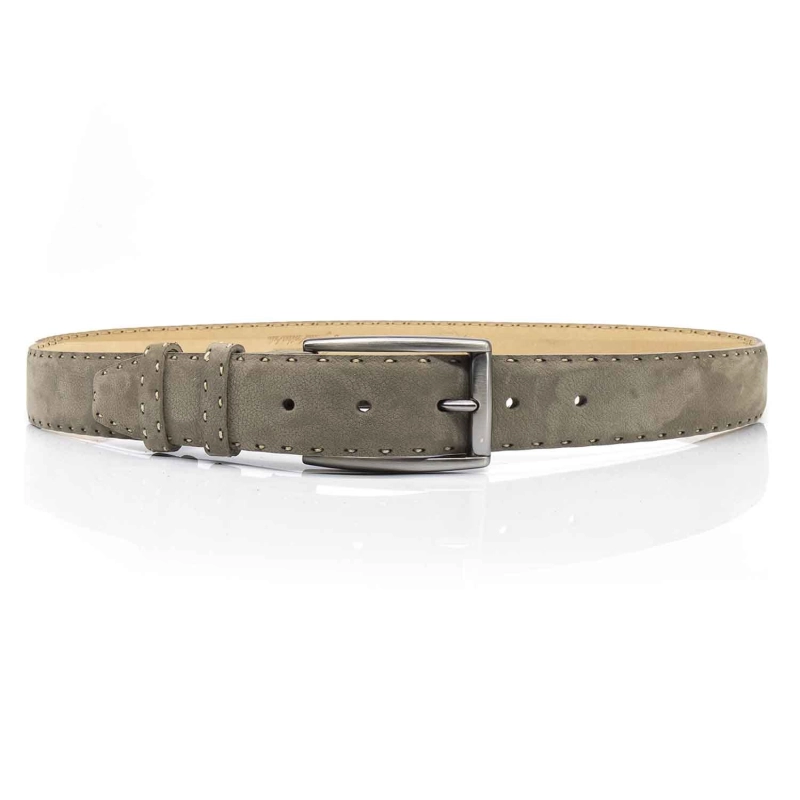 Pasek zamszowy skórzany - kolor piaskowy szary ze srebrną klamrą PREMIUM COLLECTION