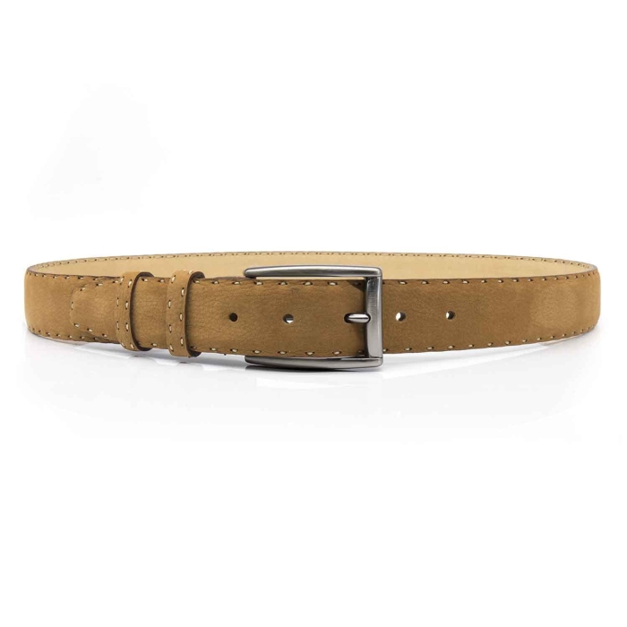 Pasek zamszowy skórzany - kolor naturalny beż skóry ze srebrną klamrą PREMIUM COLLECTION