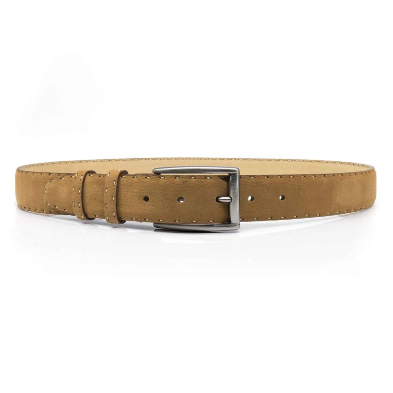 Pasek zamszowy skórzany - kolor naturalny beż skóry ze srebrną klamrą PREMIUM COLLECTION