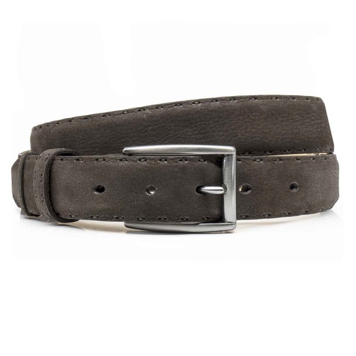 Pasek zamszowy skórzany - kolor ciemny brązowy ze srebrną klamrą PREMIUM COLLECTION