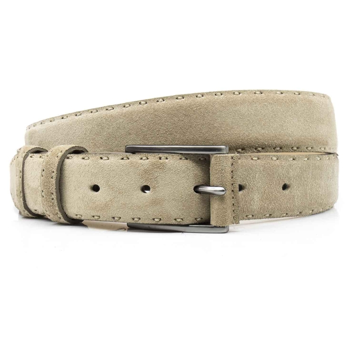 Pasek zamszowy skórzany - kolor beżowy ze srebrną klamrą PREMIUM COLLECTION