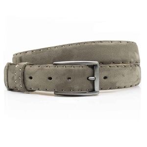 Pasek zamszowy skórzany - kolor piaskowy szary ze srebrną klamrą PREMIUM COLLECTION