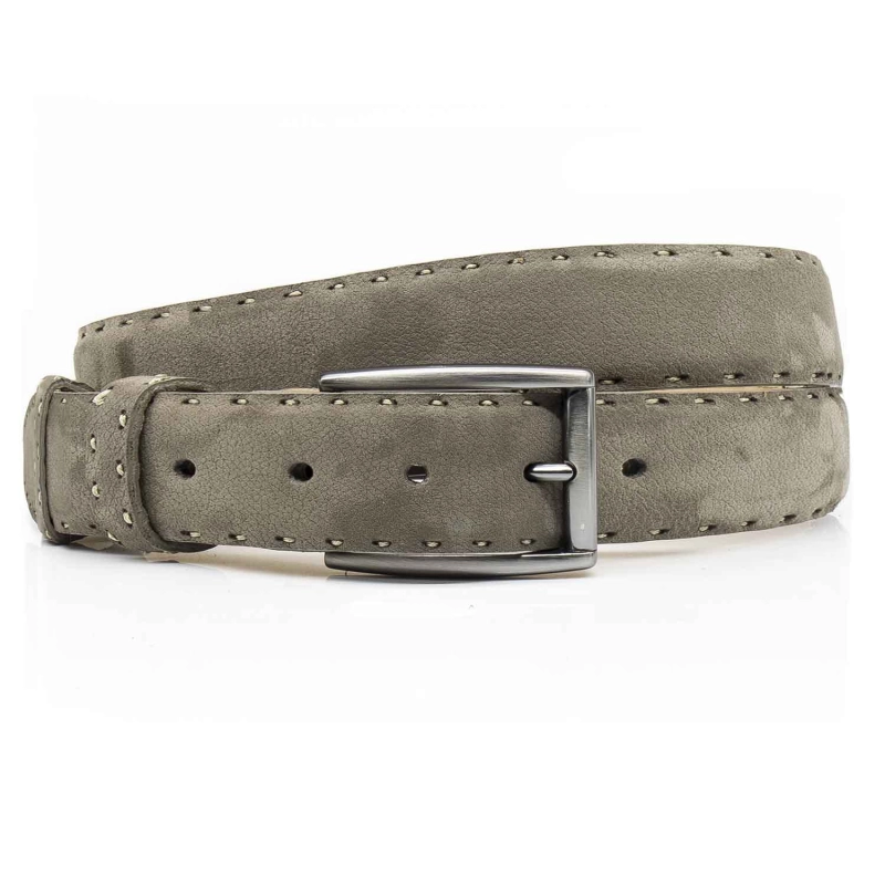 Pasek zamszowy skórzany - kolor piaskowy szary ze srebrną klamrą PREMIUM COLLECTION