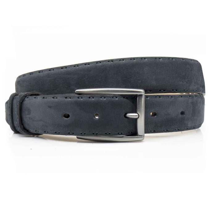 Pasek zamszowy skórzany - kolor granatowy ze srebrną klamrą PREMIUM COLLECTION