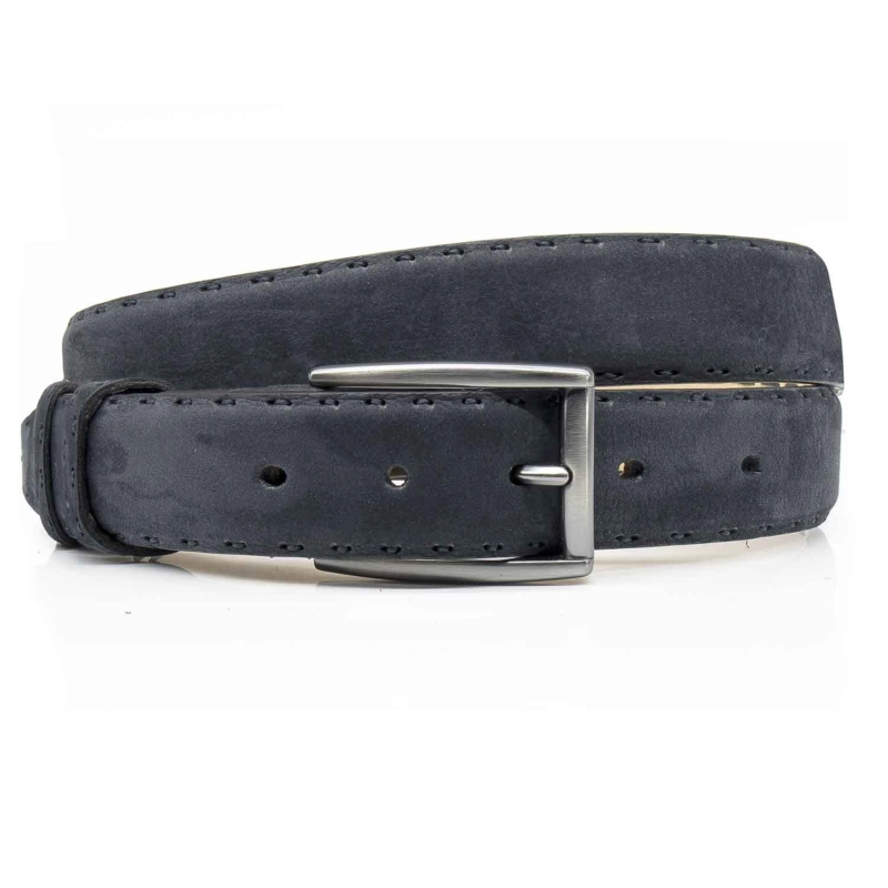 Pasek zamszowy skórzany - kolor granatowy ze srebrną klamrą PREMIUM COLLECTION