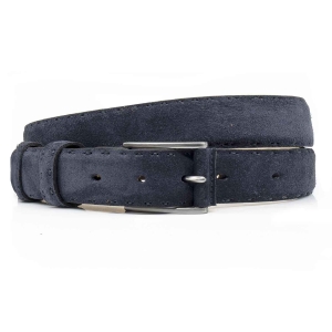 Pasek zamszowy skórzany - kolor niebieski ze srebrną klamrą PREMIUM COLLECTION