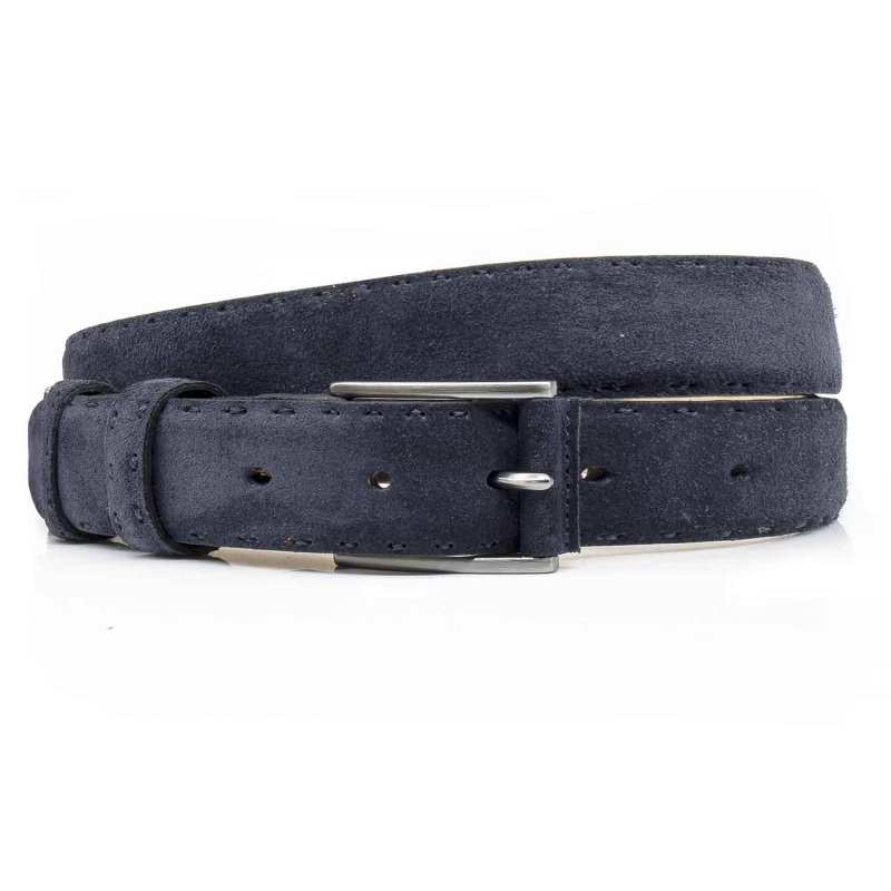 Pasek zamszowy skórzany - kolor niebieski ze srebrną klamrą PREMIUM COLLECTION