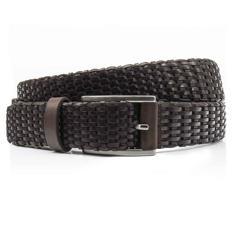 Pasek pleciony casualowy – kolor głęboki brąz