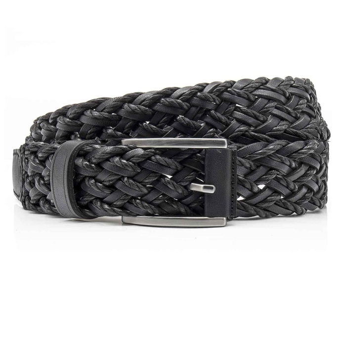 Pasek plecionka - skóra naturalna w kolorze mineralnej czerni - czarny